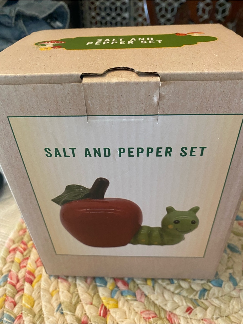 Cracker Barrel Red Apple & Green Caterpillar Salt and Pepper Set